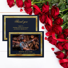 Navy Blue Gold Foto Dankeschön Karte