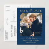 Navy Blue Gold Foto Frame Save the Date Postkarte (Vorne/Hinten)