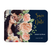 Navy Blue Gold Foto Hochzeit speichern das Datum Magnet (Horizontal)