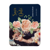 Navy Blue Gold Foto Hochzeit speichern das Datum Magnet (Vertikal)
