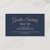 Navy Blue Gold Foto Monogram Luxury Realtor Visitenkarte (Rückseite)