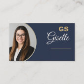 Navy Blue Gold Foto Monogram Luxury Realtor Visitenkarte (Vorderseite)