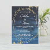 Navy Blue Gold Frame Elegant Luxury Wedding Einladung (Stehend Vorderseite)