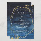 Navy Blue Gold Frame Elegant Luxury Wedding Einladung (Vorne/Hinten)