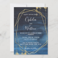 Navy Blue Gold Frame Elegant Luxury Wedding