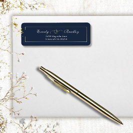 Navy Blue Gold Frame Elegant Simple Return Address