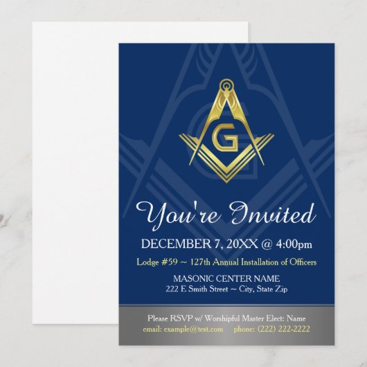 Navy Blue Gold Freimaurerinnen | Freimaurerei Einladung (Vorne/Hinten)