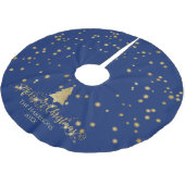 Navy Blue Gold Frohe Weihnachtsbaum Glitzern Polyester Weihnachtsbaumdecke (Schrägansicht)