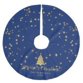 Navy Blue Gold Frohe Weihnachtsbaum Glitzern Polyester Weihnachtsbaumdecke (Vorderseite)