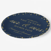 Navy Blue Gold Future Mr. und Mrs. Engagement Part Pappteller (Schrägansicht)