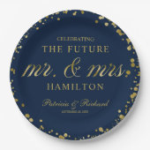 Navy Blue Gold Future Mr. und Mrs. Engagement Part Pappteller (Vorderseite)
