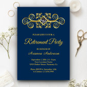 Navy Blue Gold Geblüht Diamond Retirement Party Einladung