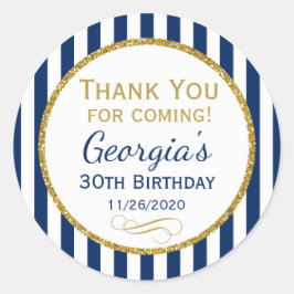 Navy Blue Gold Geburtstag Danke, dass Sie kommen G Runder Aufkleber