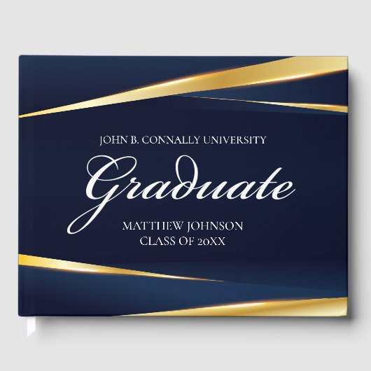 Navy Blue Gold Geometric Custom Abschluss Gästebuch (Vorderseite)