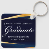 Navy Blue Gold Geometric Formal Abschluss Custom Schlüsselanhänger (Rückseite)