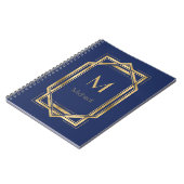 Navy Blue & Gold Geometric | Monogramm und Name Notizblock (Linke Seite)