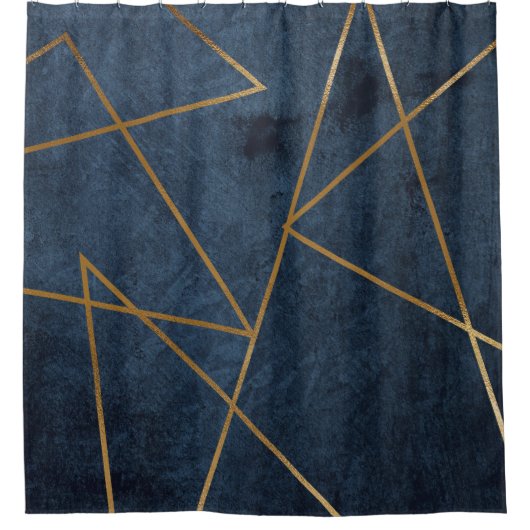 Navy Blue Gold Geometric Stylish Chic Duschvorhang (Vorderseite)