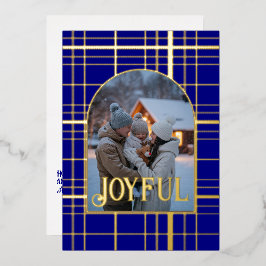 Navy Blue & Gold Gingham Weihnachtsfeiertag Foto Folien Feiertagskarte