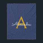 Navy Blue Gold Girl Script Monogram Name Modern Fleecedecke<br><div class="desc">Gold und Navy Blue Imitats Script Monogram Fügen Sie Ihren eigenen Namen Fleece Blanket. Das macht den perfekten 16 Geburtstag,  Hochzeit,  Brautparty,  Jubiläum,  Babydusche oder Junggeselinnen-Abschied Geschenk für jemanden,  der Lieben glamourösen Luxus und schicke Stile.</div>