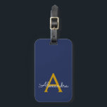 Navy Blue Gold Girl Script Monogram Name Modern Gepäckanhänger<br><div class="desc">Gold und Navy Blue Monogram Fügen Sie Ihren eigenen Namen Script Signature Pillow. Das Gepäcksack-Tag macht den perfekten 16 Geburtstag,  Hochzeit,  Brautparty,  Babydusche oder Junggeselinnen-Abschied Geschenk für jemanden,  der einen eleganten und modernen Stil Lieben.</div>