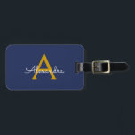 Navy Blue Gold Girl Script Monogram Name Modern Gepäckanhänger<br><div class="desc">Navy Blue and Gold Monogram Fügen Sie Ihre eigene Name Script Gepäckmarke hinzu. Die Taschenmarke macht den perfekten 16 Geburtstag,  Hochzeit,  Brautparty,  Babydusche oder Junggeselinnen-Abschied Geschenk für jemanden,  der ihr Zimmer stilvoll dekoriert.</div>