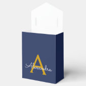 Navy Blue Gold Girl Script Monogram Name Modern Geschenkschachtel (Geöffnet)