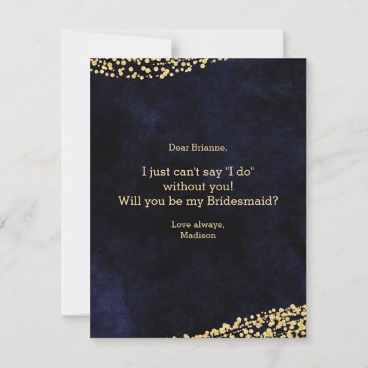 Navy Blue & Gold Glam werden Sie meine Bridesmaid Einladung (Rückseite)