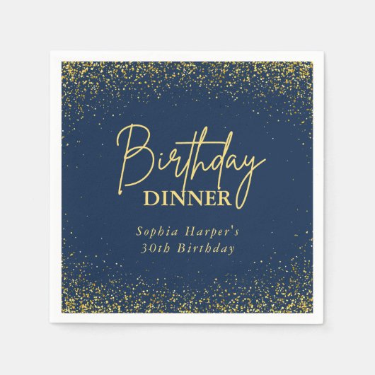 Navy Blue Gold Glitter Confetti Birthday Dinner Serviette (Vorderseite)