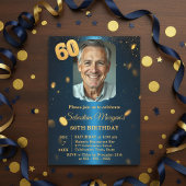 Navy Blue Gold Glitter Photo 60th Birthday Party Einladung