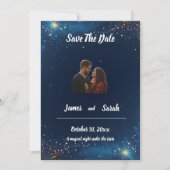 Navy Blue Gold Glitter Starry Night Sky Save The Date (Vorderseite)