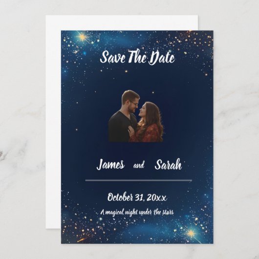  Navy Blue Gold Glitter Starry Night Sky  Save The Date (Vorne/Hinten)