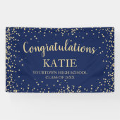 Navy Blue Gold Glitzer Abschluss Gratulation Banner (Horizontal)