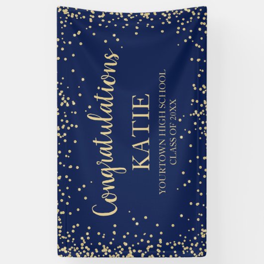 Navy Blue Gold Glitzer Abschluss Gratulation Banner (Vertikal)