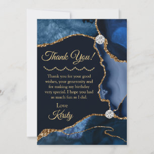 Navy Blue Gold Glitzer Agate Birthday Dankeskarte