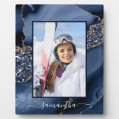 Navy Blue Gold Glitzer Agate Elegantes Name Foto Fotoplatte (Vorderseite)