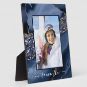 Navy Blue Gold Glitzer Agate Elegantes Name Foto Fotoplatte (Seite)