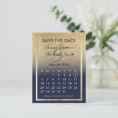 Navy Blue Gold Glitzer Calendar Save the Date Ankündigungspostkarte (Stehend Vorderseite)