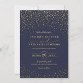 Navy Blue Gold Glitzer Confetti Wedding Einladung (Vorderseite)