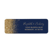 Navy Blue Gold Glitzer Edge Wedding Rücksendeadres (Vorne)