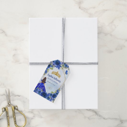 Navy Blue Gold Glitzer Floral Prinzessin Tiara Fav Geschenkanhänger (Mit Garn)