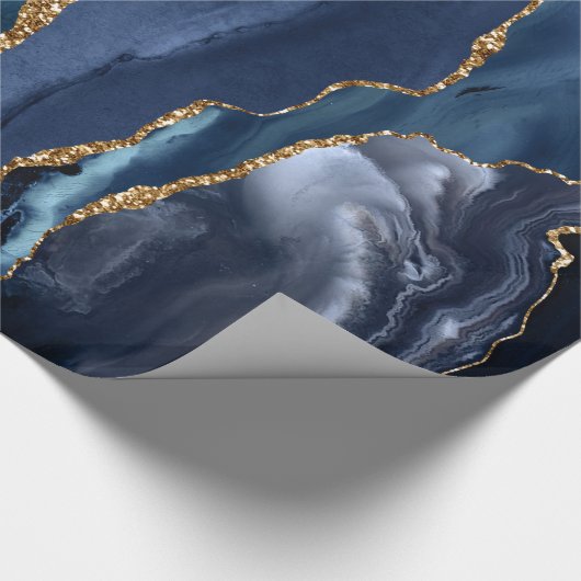 Navy Blue Gold Glitzer Foil Marble Geode Agate Geschenkpapier (Ecke)