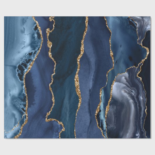 Navy Blue Gold Glitzer Foil Marble Geode Agate Geschenkpapier (Flach)