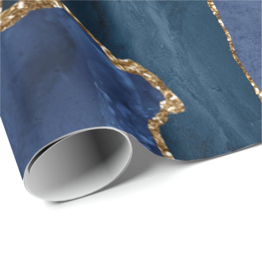 Navy Blue Gold Glitzer Foil Marble Geode Agate Geschenkpapier (Rolleneckpunkt)