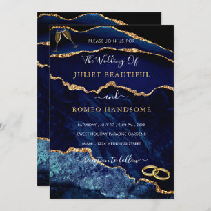 Navy Blue Gold Glitzer Funkelnd Hochzeitseinladung