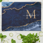 Navy Blue Gold Glitzer Geode Marble Chic Monogram Geschirrtuch (Gefaltet)