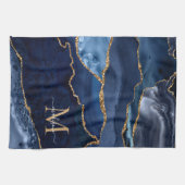 Navy Blue Gold Glitzer Geode Marble Chic Monogram Geschirrtuch (Horizontal)