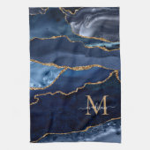 Navy Blue Gold Glitzer Geode Marble Chic Monogram Geschirrtuch (Vertikal)