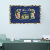 Navy Blue Gold Glitzer Graduation Party Foto Banner (Messeveranstaltung)