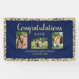 Navy Blue Gold Glitzer Graduation Party Foto Banner