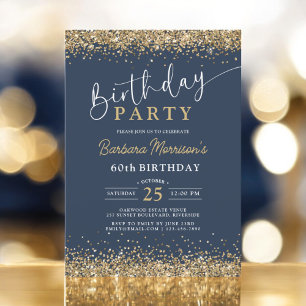 Navy Blue Gold Glitzer im Alter von 60 Jahren Einladung